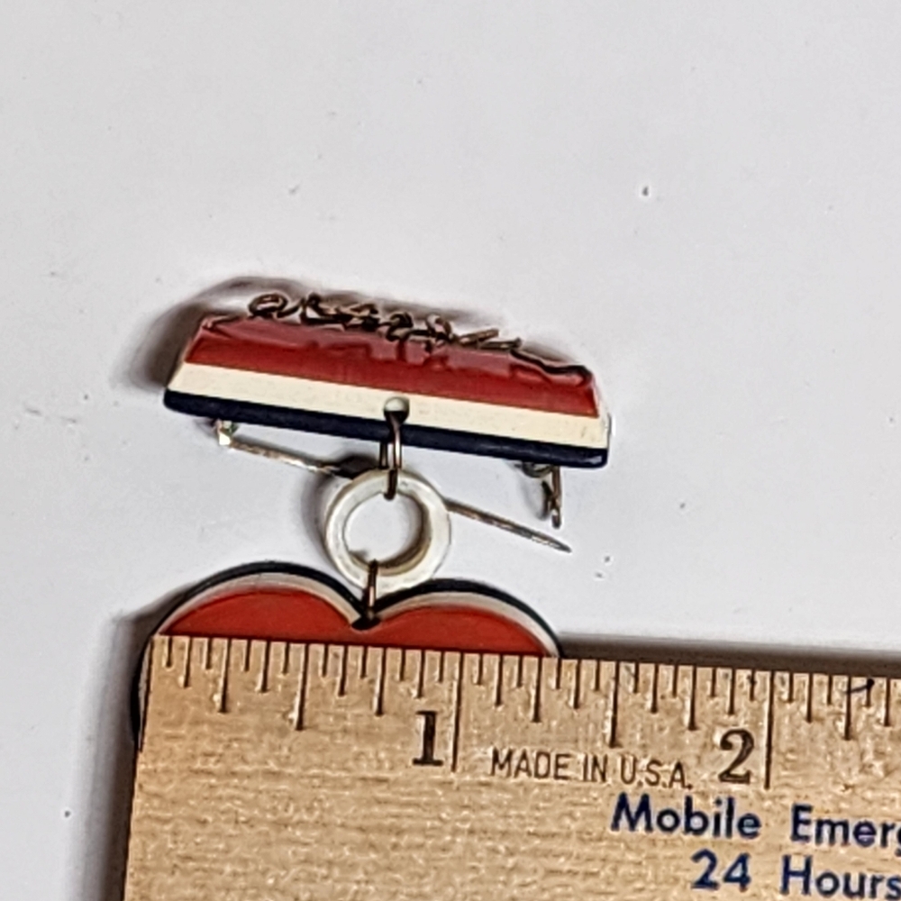 WWII-Era Sweetheart Brooch Mother Script Red White Blue Plastic Large Patriotic - Picture 9 of 10